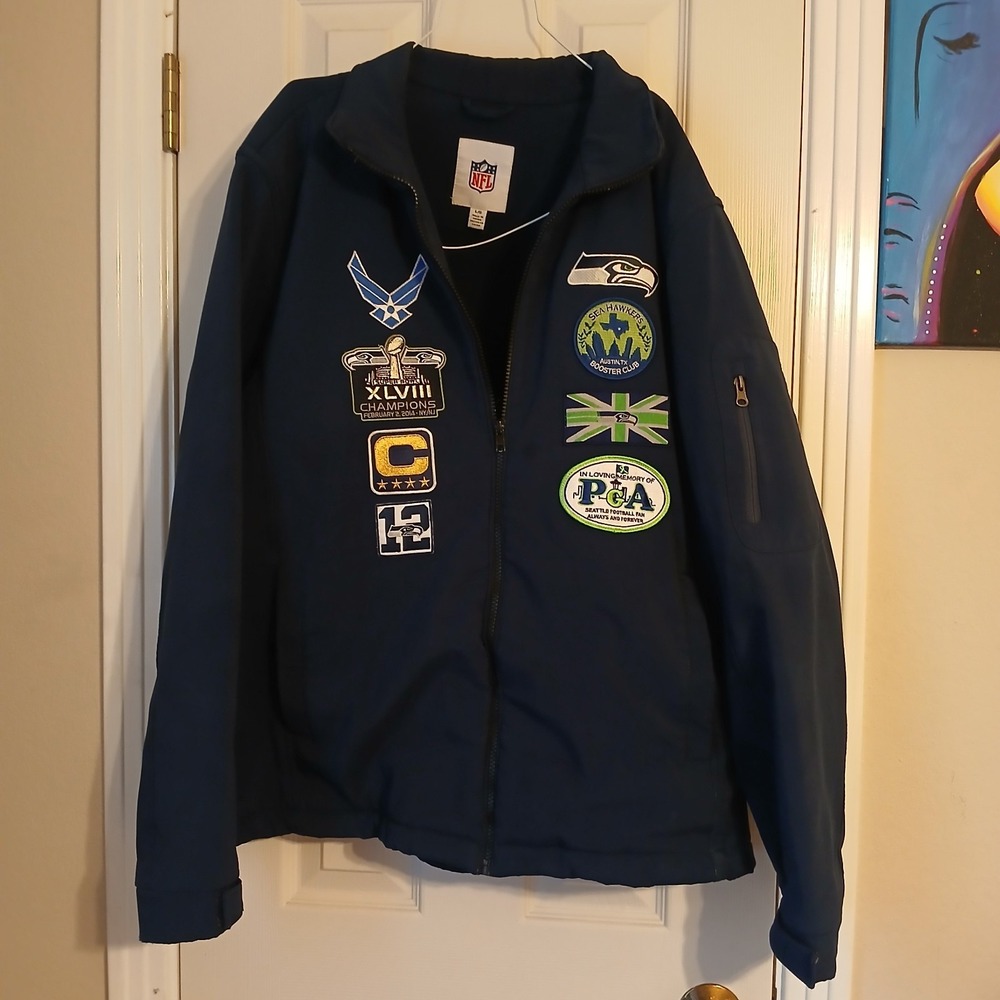 SEATTLE SEAHAWKS Navy Blue NFL FOOTBALL Large Lined Military JACKET Air Force